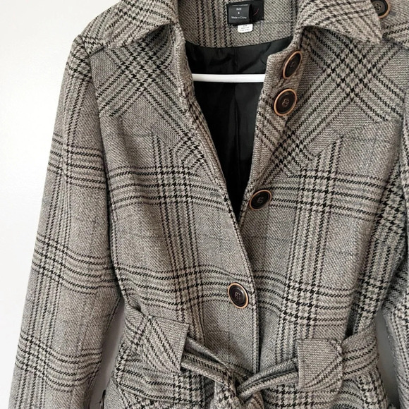 Vintage Y2K 90s Plaid Wool Coat Academia 6 Small Preppy Trench Lined Equestrian - Picture 2 of 11